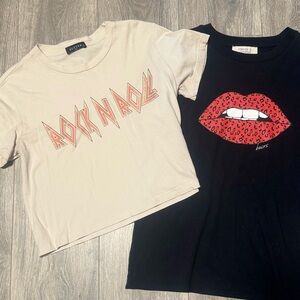 Cropped Rock N Roll and Forever 21 Lips Graphic Tees - Cream and Black